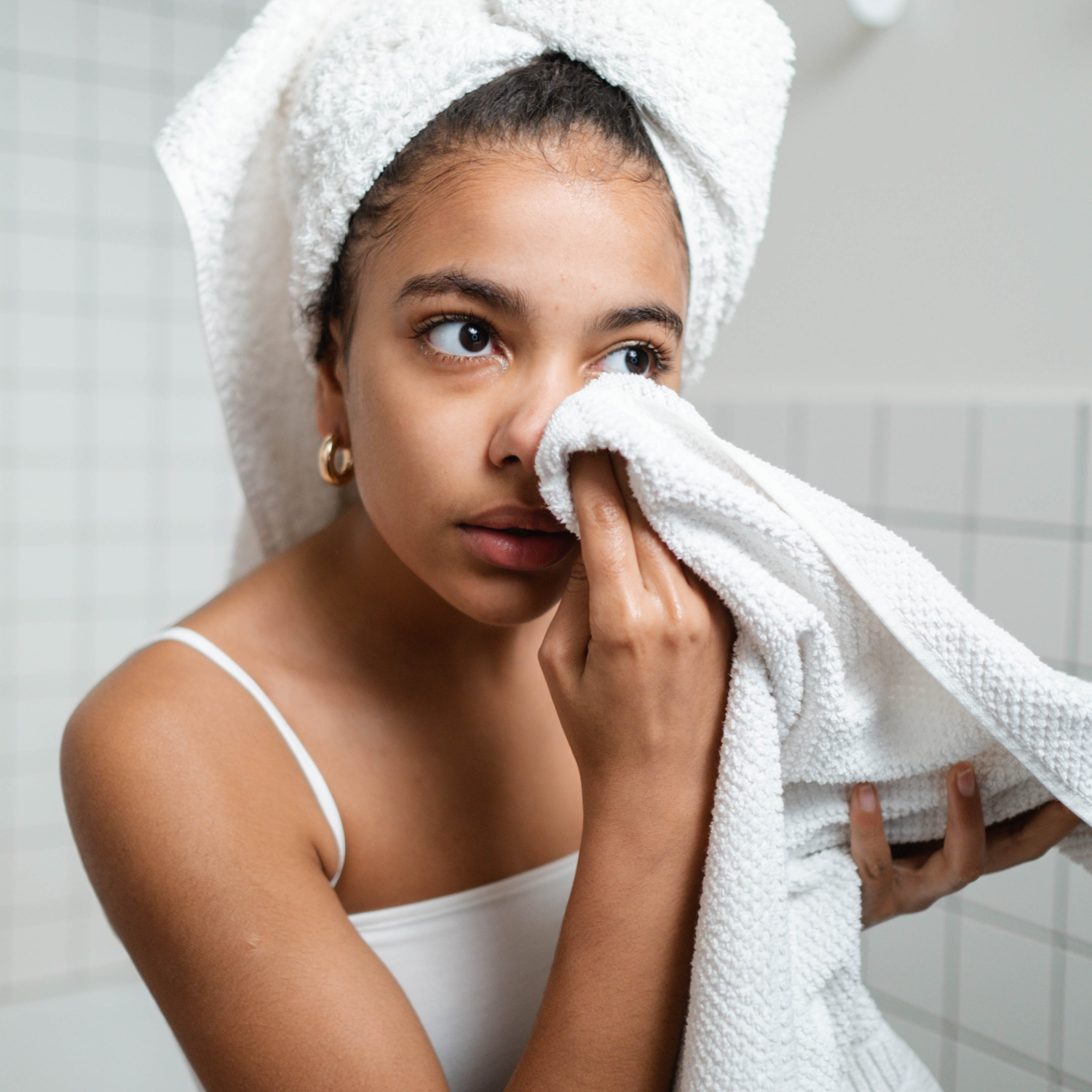girl drying her face