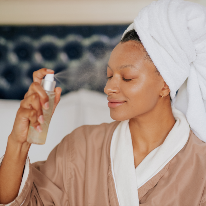 dubois beauty facial mist with waterfall in the background